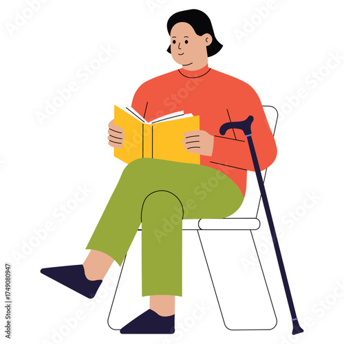 Visually impaired person reading braille book with concentration Illustration