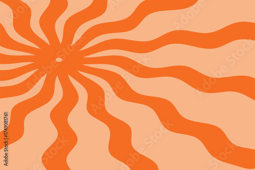 Retro orange sunburst design with wavy rays emanating from a central point.