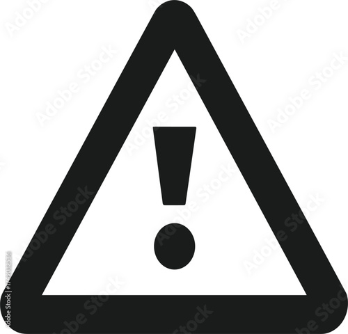 Black silhouette vector of triangular warning sign with exclamation mark, minimal hazard icon