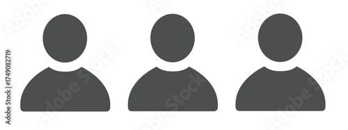 User Avatar Vector Icons – Three Dark Gray Silhouette Person Icons for Profile, Account, and Interface Design