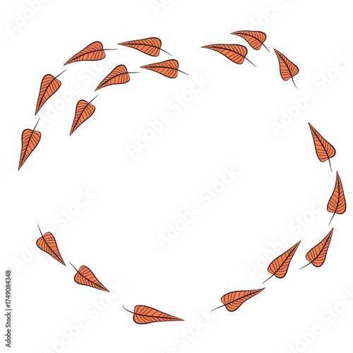 Hand drawn plants, dividers, wreaths, border frames. Circle floral frame with leaves on white background. Vector hand drawn illustration for wallpaper, posters, card. Copy space. Doodle style.