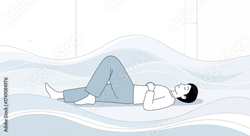 Illustration of a relaxed person lying on a comfortable mattress for peaceful sleep or rest