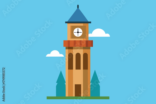Cartoon old clock tower vector illustration