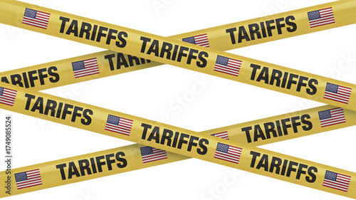 United States trade war alert with tariffs caution tape design concept