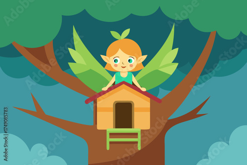 Cartoon fairy treehouse home vector illustration