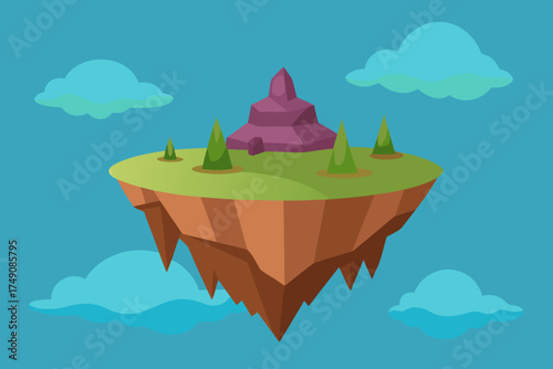 Cartoon mystical floating island vector illustration