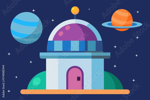 Cartoon galactic observatory dome vector illustration