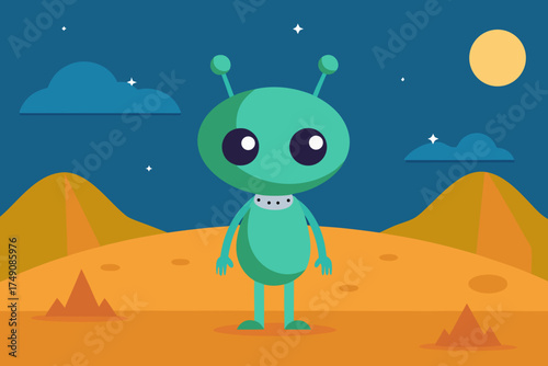 Cartoon alien desert planet vector illustration