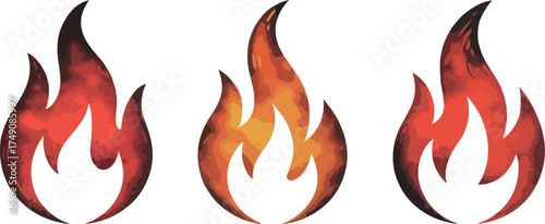 Illustration of three vibrant flames, each with unique color variations and dynamic shapes, creating a visually striking and energetic composition