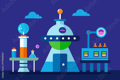 Cartoon sci fi research lab vector illustration