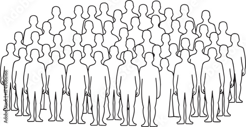A large group of people standing together, represented by simple outlines, the image symbolizes community, unity, and the collective human experience