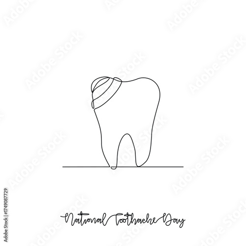 One continuous line drawing of National Toothache Day vector illustration. National Toothache Day theme design concept in simple linear continuous line. Great for healthcare and medical campaign.