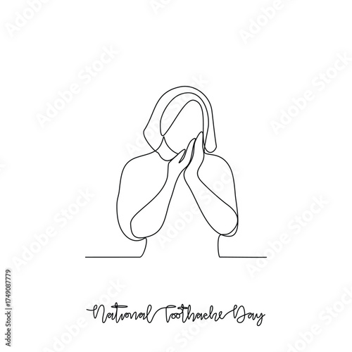 One continuous line drawing of National Toothache Day vector illustration. National Toothache Day theme design concept in simple linear continuous line. Great for healthcare and medical campaign.