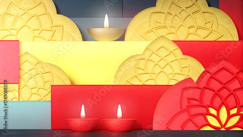 Colorful Indian festival background with glowing lanterns and floral mandala patterns, perfect for greeting cards, banners, and celebration designs.