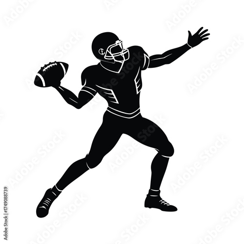 American football quarterback throwing a football silhouette