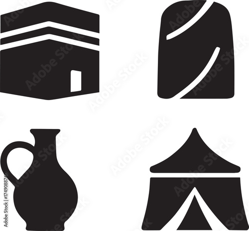 Islamic cultural icons silhouette isolated on white background