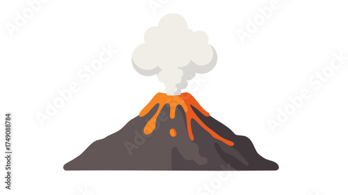 Illustration of a volcano erupting with lava and smoke.