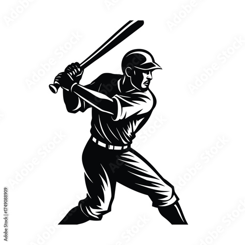 Baseball Batter Silhouette Ready to Hit player