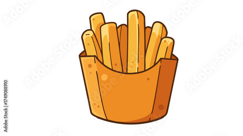 A simple cartoon illustration of golden french fries in a box, isolated on a white background.
