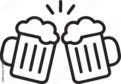  Clinking Beer Mugs Icon Vector – Cheers Toast | Bar Pub Party Logo