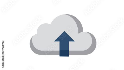 A simple graphic icon depicting a grey cloud with a blue upward arrow, symbolizing data upload or cloud storage.