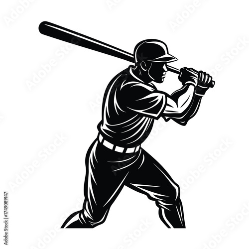 Baseball Player Silhouette Swinging Bat batter