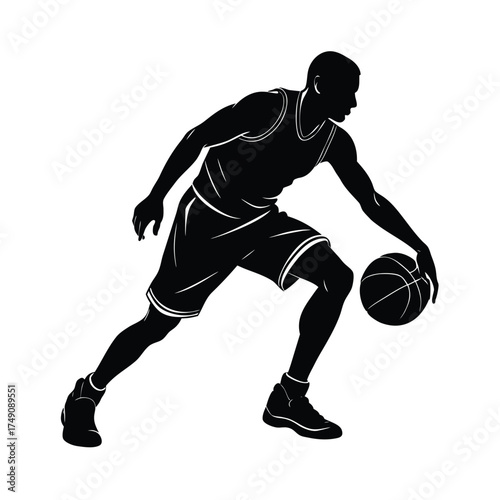 Basketball Player Silhouette Dribbling Ball vector
