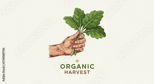 Hand Holding Organic Beet Greens Harvest Illustration