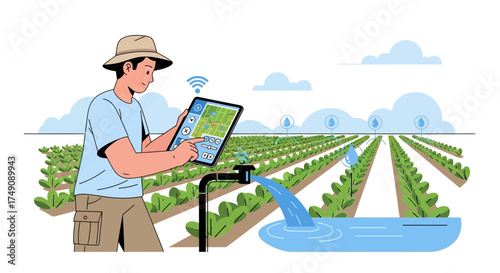 Illustration showcasing precision agriculture through smart farming and technology application