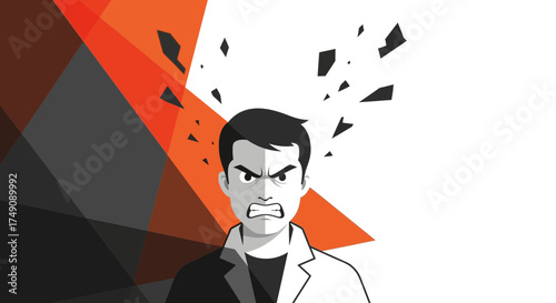 Illustration showing a man with an angry facial expression, suggesting frustration and stress
