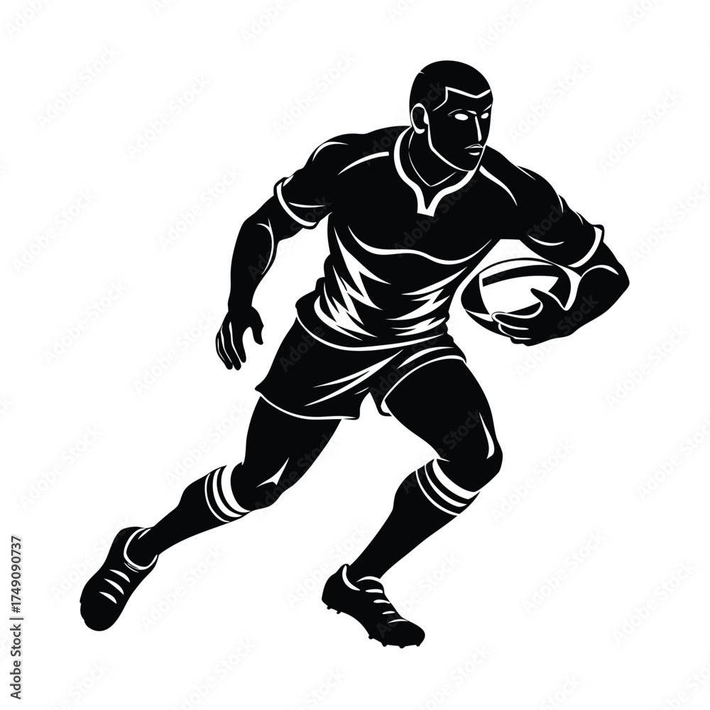 Naklejka premium Rugby Player Silhouette Running With Ball sport athlete