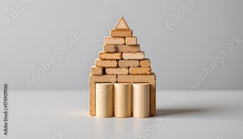 Wooden Block House Gray Surface