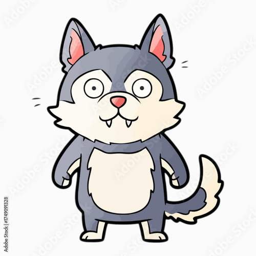 Cartoon malamute, kid book illustration, isolated on white background.