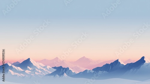 Winter Mountain Landscape Illustration with Snowy Peaks and Soft Cold Sky Gradient