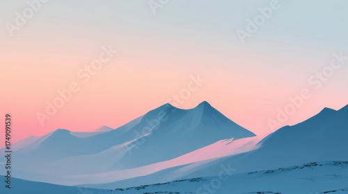 Winter Mountain Landscape Illustration with Snowy Peaks and Soft Cold Sky Gradient