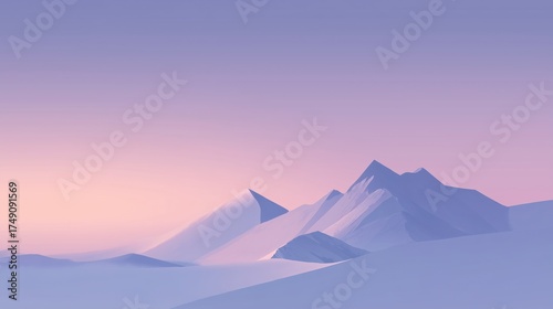 Winter Mountain Landscape Illustration with Snowy Peaks and Soft Cold Sky Gradient