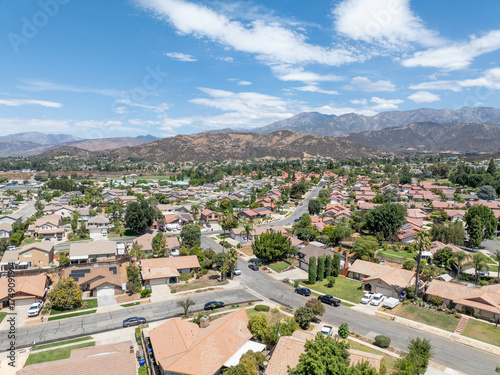 Aerial view of of house in Yucaipa city, in San Bernardino County, California, United States. High quality photo