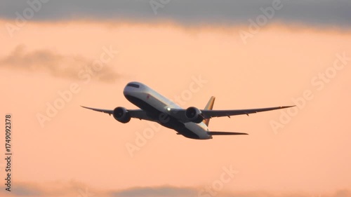 Passenger plane taking off at sunset at Toronto airport, Canada 4k video