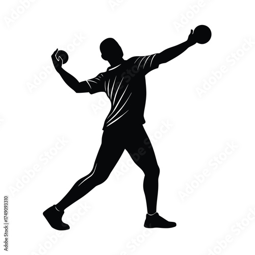 Silhouette of a man throwing a shot put Keywords: silhouette, man, throwing, shot put, athletics