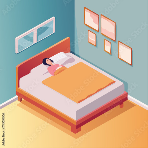 woman sleeping on bed with blanket and pillow