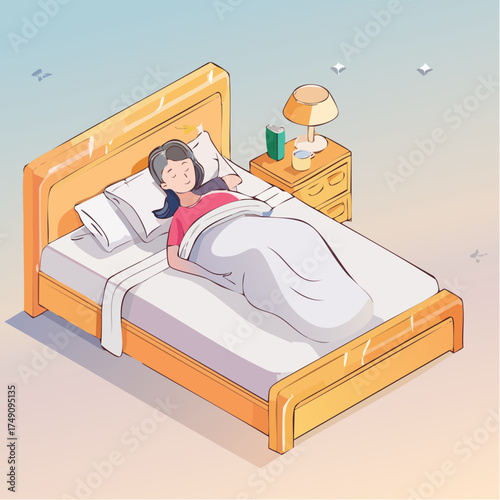 woman sleeping on bed with blanket and pillow