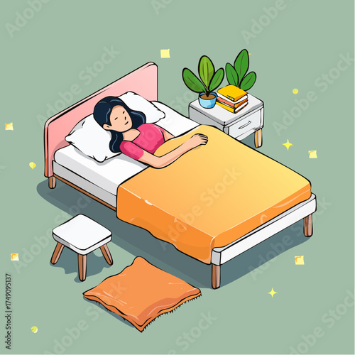 woman sleeping on bed with blanket and pillow