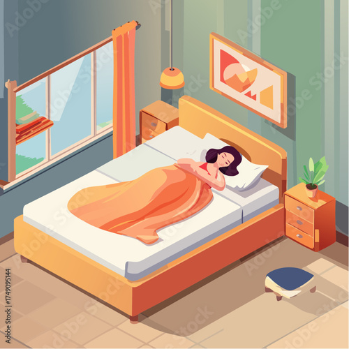 woman sleeping on bed with blanket and pillow