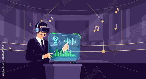 Immersive virtual reality music experience with futuristic technology interface design