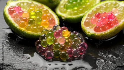 Arrangement of Caviar Limes Displaying Colorful Pulp Vesicles