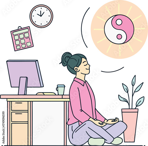 Woman Practicing Mindfulness and Meditation at Workplace
