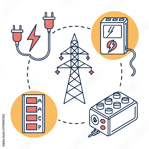 Illustration of electricity generation and distribution