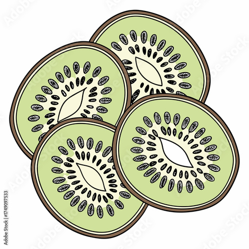 Four kiwi fruit slices stacked on each other