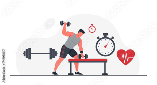 Man lifting weights, fitness and healthy lifestyle concept illustration training hard