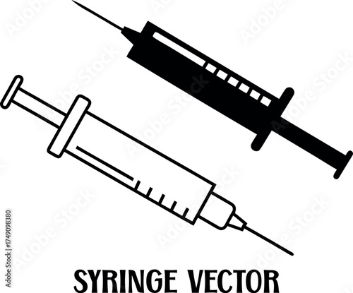 syringe outline vector, syringe black silhouette vector, syringe line art